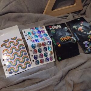 Vintage Stickopotamus Sticker Lot, 4 Sheets, Prismatic, Rainbows, Yin Yang Peace